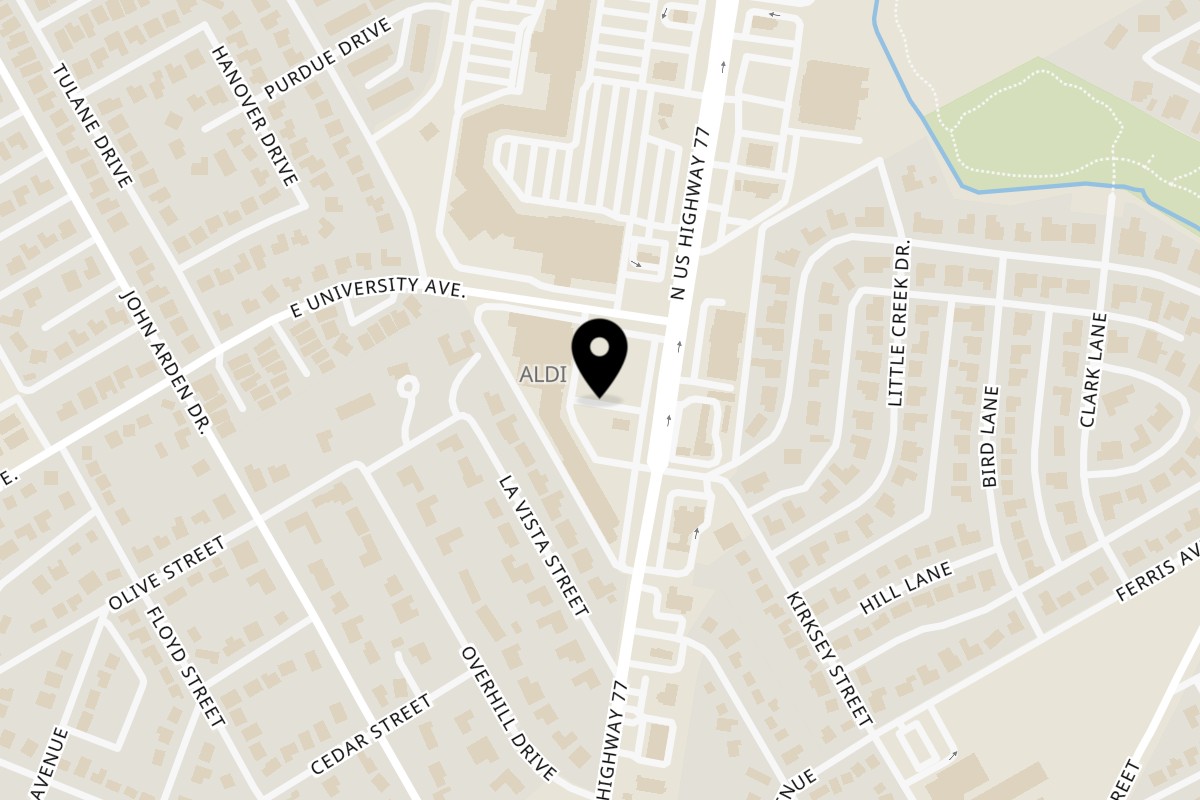 Map showing the location of The Burger Spot on 401 N Hwy 77 in Waxahachie